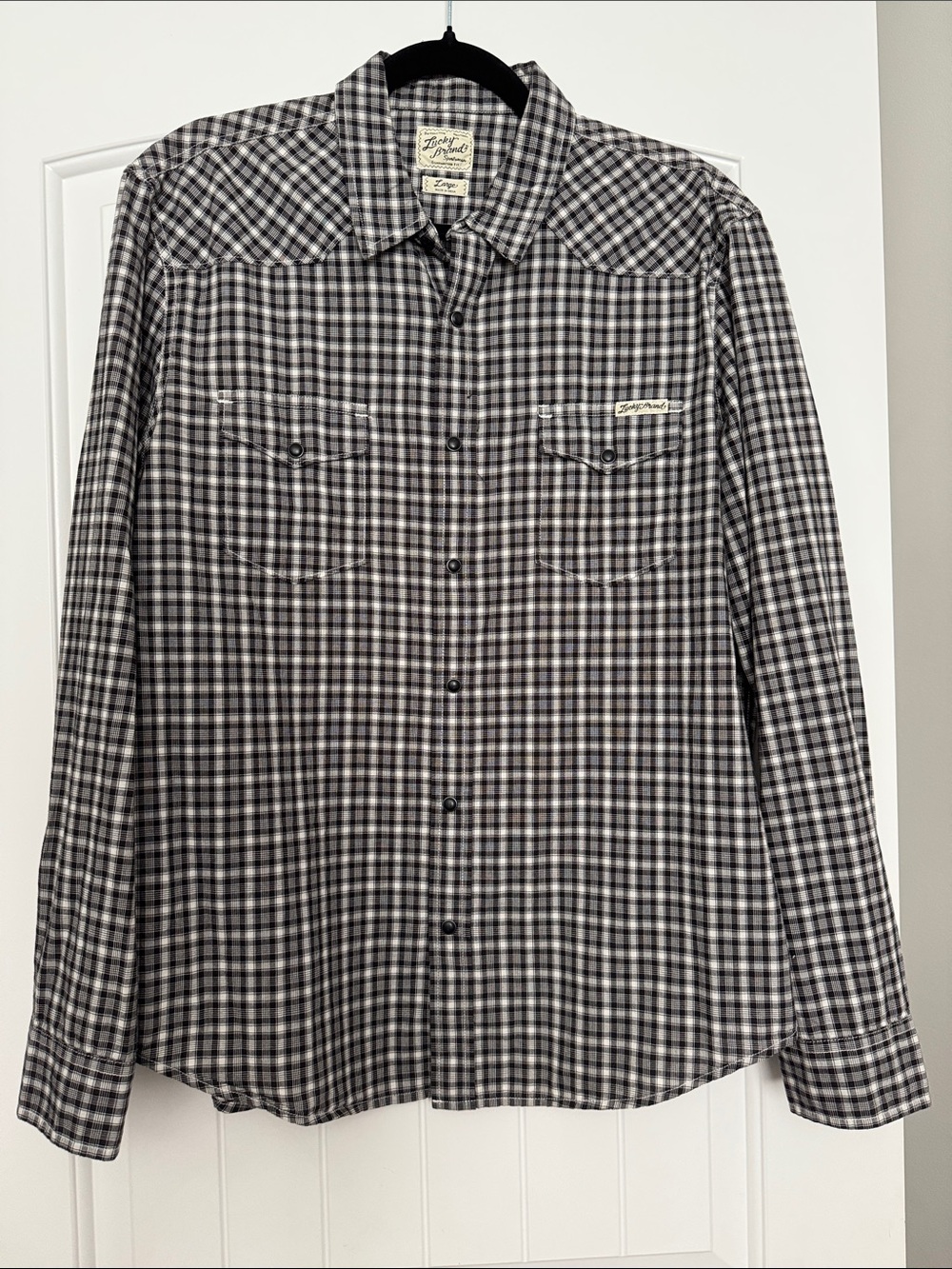 Men’s Lucky Brans Black & White Pearl Snap Shirt